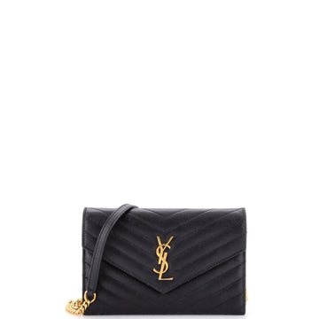 Saint Laurent Classic Monogram Wallet on Chain Matelasse Chevron Leather Small