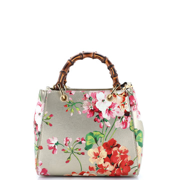 Gucci Bamboo Shopper Tote Blooms Print Leather Mini