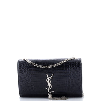 Classic Monogram Tassel Crossbody Bag Crocodile Embossed Leather Medium