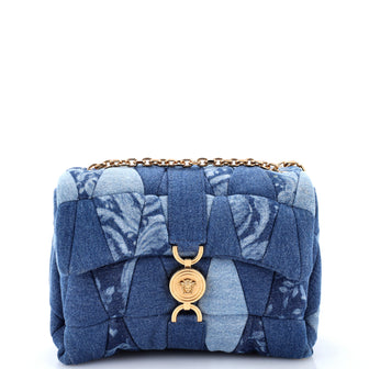 Versace Medusa Chain Flap Shoulder Bag Patchwork Denim