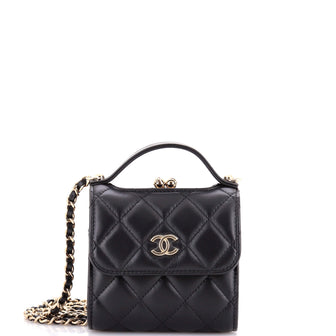 Chanel CC Kisslock Frame Top Handle Clutch with Chain Quilted Lambskin Mini