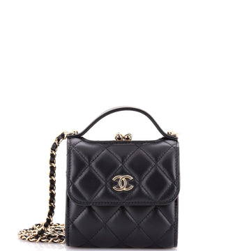 Chanel CC Kisslock Frame Top Handle Clutch with Chain Quilted Lambskin Mini