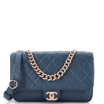 Chanel Chain Handle CC Flap Bag Quilted Caviar with Studded Detail Large