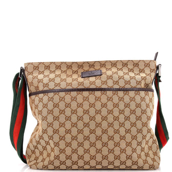 Gucci Web Strap Zip Messenger Bag GG Canvas Medium