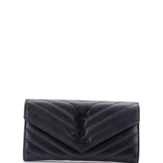 Saint Laurent Classic Monogram Flap Wallet Matelasse Chevron Leather Large