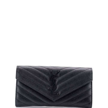 Saint Laurent Classic Monogram Flap Wallet Matelasse Chevron Leather Large