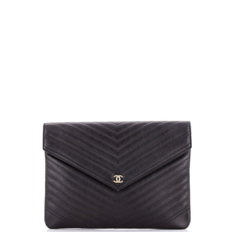 Chanel Statement Pouch Chevron Caviar Large