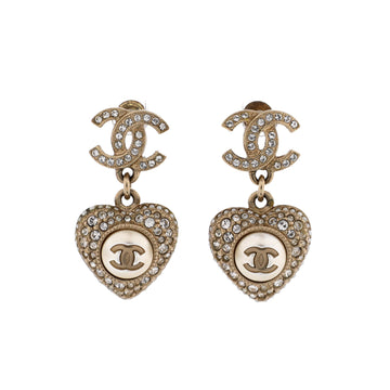 Chanel CC Heart Drop Earrings Metal with Faux Pearls and Crystals