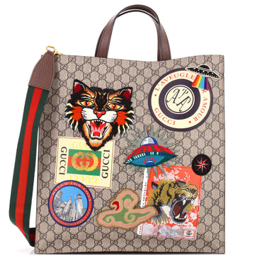 Gucci Courrier Convertible Soft Open Tote GG Coated Canvas with Applique North South