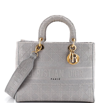 Christian Dior Lady D-Lite Bag Cannage Embroidered Canvas Large