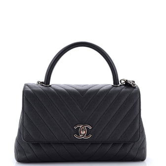 Chanel Coco Top Handle Bag Chevron Caviar Small