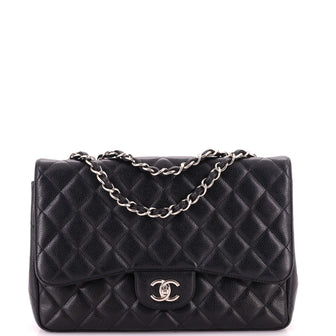 Chanel Vintage Classic Single Flap Bag Quilted Caviar Jumbo