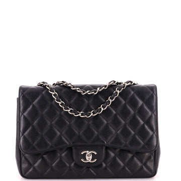 Chanel Vintage Classic Single Flap Bag Quilted Caviar Jumbo