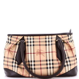 Burberry Heathcliff Convertible Tote Haymarket Coated Canvas Medium