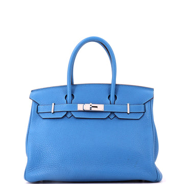 Hermes Birkin Handbag Blue Clemence with Palladium Hardware 30
