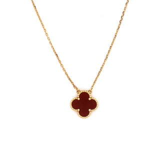 Van Cleef & Arpels Vintage Alhambra Pendant Necklace 18K Yellow Gold and Carnelian