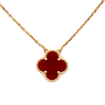 Van Cleef & Arpels Vintage Alhambra Pendant Necklace 18K Yellow Gold and Carnelian