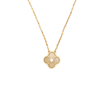 Van Cleef & Arpels Vintage Alhambra Pendant Necklace 18K Yellow Gold and Gold Mother of Pearl with Diamond