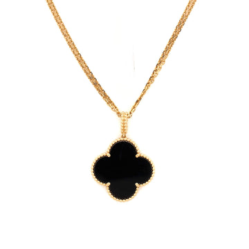 Van Cleef & Arpels Magic Alhambra Pendant Long Necklace 18K Yellow Gold and Onyx