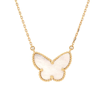 Van Cleef & Arpels Lucky Alhambra Butterfly Pendant Necklace 18K Yellow Gold with Mother of Pearl