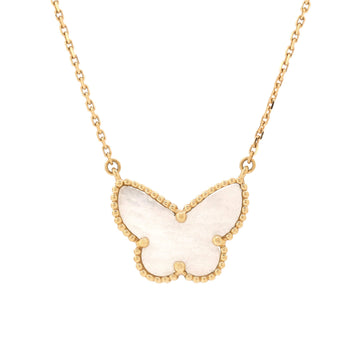 Van Cleef & Arpels Lucky Alhambra Butterfly Pendant Necklace 18K Yellow Gold with Mother of Pearl