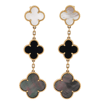 Van Cleef & Arpels Magic Alhambra 3 Motifs Earrings 18K Yellow Gold with Mother of Pearl and Onyx