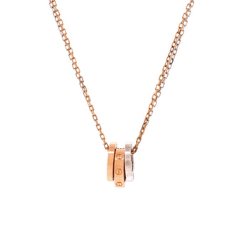 Cartier Love 3 Ring Pendant Necklace 18K Rose Gold and 18K White Gold with 6 Diamonds