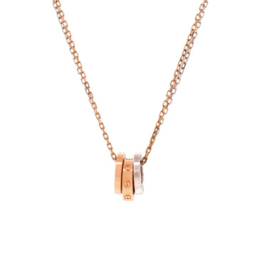 Cartier Love 3 Ring Pendant Necklace 18K Rose Gold and 18K White Gold with 6 Diamonds