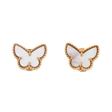 Van Cleef & Arpels Sweet Alhambra Butterfly Stud Earrings 18K Yellow Gold and Mother of Pearl
