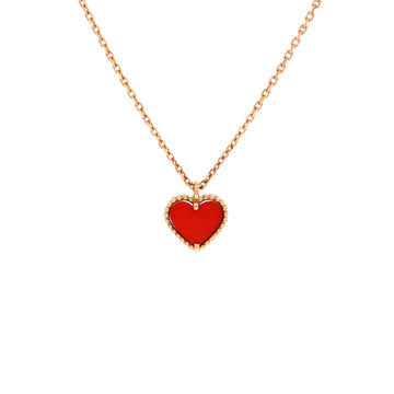 Van Cleef & Arpels Sweet Alhambra Heart Pendant Necklace 18K Rose Gold and Carnelian