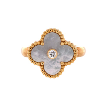 Van Cleef & Arpels Vintage Alhambra Ring 18K Yellow Gold with Mother of Pearl and Diamond