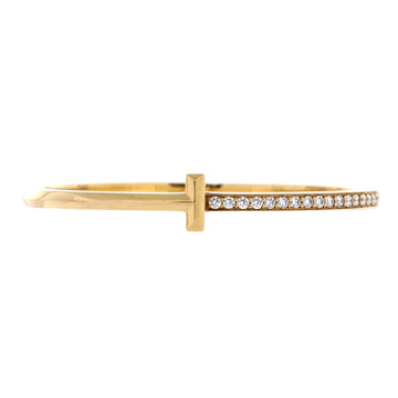 Tiffany & Co. T1 Hinged Bangle Bracelet 18K Yellow Gold and Diamonds Narrow