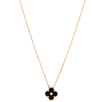 Van Cleef & Arpels Vintage Alhambra Pendant Necklace 18K Rose Gold and Onyx with Diamond