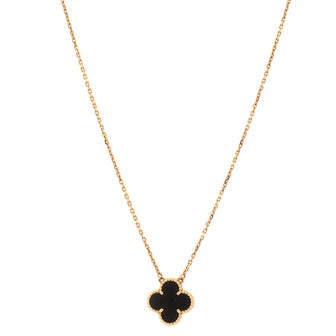 Van Cleef & Arpels Vintage Alhambra Pendant Necklace 18K Yellow Gold and Onyx