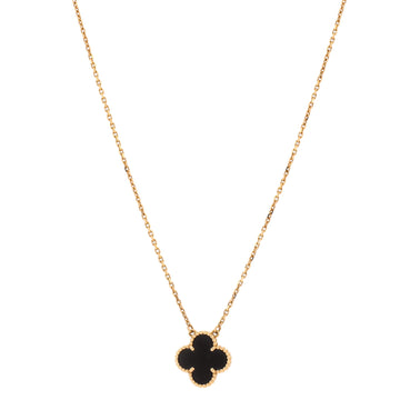 Van Cleef & Arpels Vintage Alhambra Pendant Necklace 18K Yellow Gold and Onyx