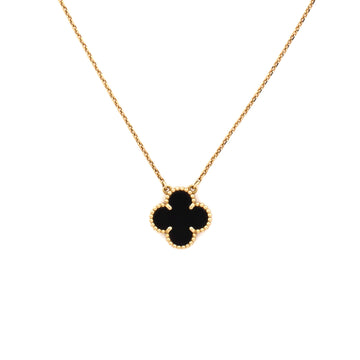 Van Cleef & Arpels Vintage Alhambra Pendant Necklace 18K Yellow Gold and Onyx