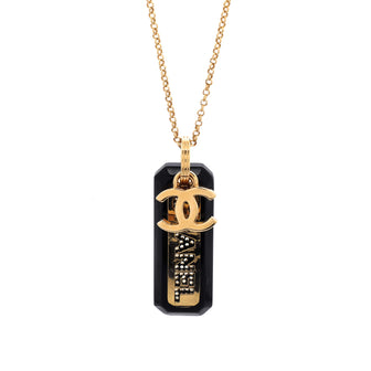 Chanel CC Logo Plate Pendant Necklace Metal with Resin and Crystals