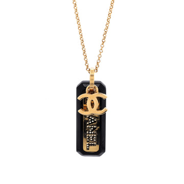 Chanel CC Logo Plate Pendant Necklace Metal with Resin and Crystals