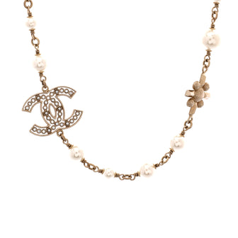 Chanel CC Cross Station Necklace Metal with Crystals and Faux Pearls
