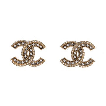 Chanel CC Stud Earrings Metal with Crystals
