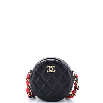 Chanel Ribbon Round Clutch With Chain Quilted Lambskin
