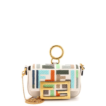 Fendi Chain Baguette Charm Bag Zucca Embroidered Canvas Nano