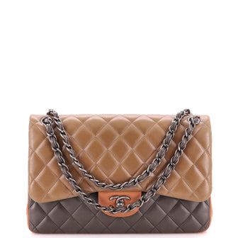 Chanel Tricolor Classic Double Flap Bag Quilted Lambskin Jumbo