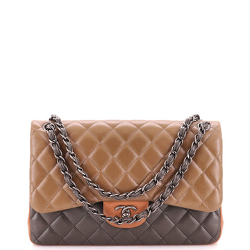Chanel Tricolor Classic Double Flap Bag Quilted Lambskin Jumbo