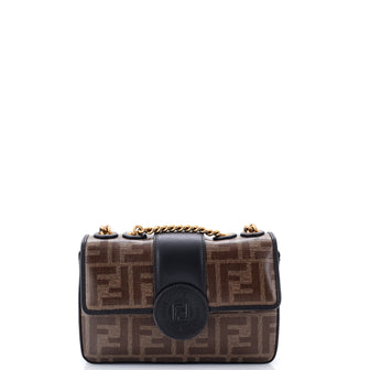 Fendi FF Logo Stamp Flap Bag Zucca Coated Canvas and Leather Mini
