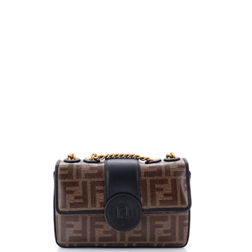 Fendi FF Logo Stamp Flap Bag Zucca Coated Canvas and Leather Mini