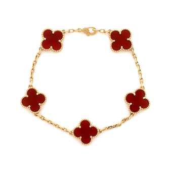 Van Cleef & Arpels Vintage Alhambra 5 Motifs Bracelet 18K Yellow Gold and Carnelian