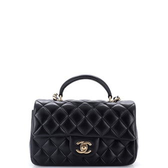 Chanel Classic Single Flap Top Handle Bag Quilted Lambskin Mini