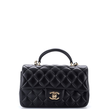 Chanel Classic Single Flap Top Handle Bag Quilted Lambskin Mini