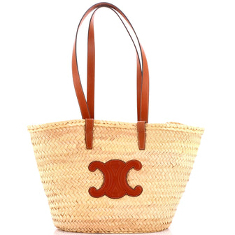 Celine Triomphe Basket Shoulder Bag Raffia with Leather Large